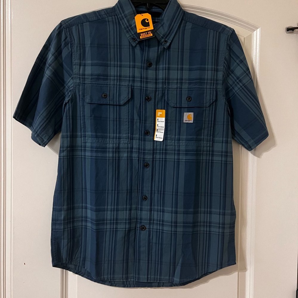 Carhartt Men's Dark Teal Plaid Button Down Shirt